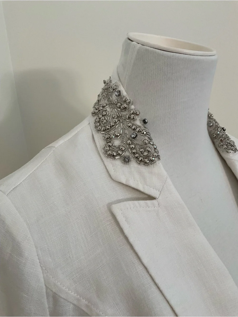 INC International Concepts White Linen Ruch Sleeve Peplum Jacket